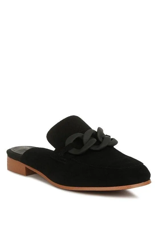 Krizia Chunky Chain Suede Slip On Loafers