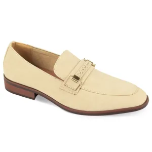 Natural Men's Slip-on Suede Loafer Shoes with Metal and Braid Buckle