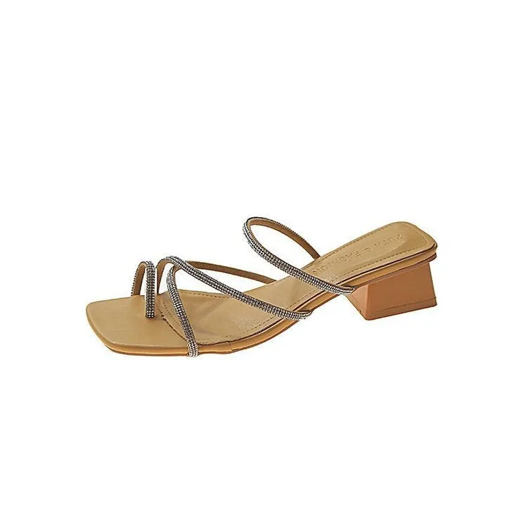 Nude Strappy Block Heels Sandals Women's Chunky Heels