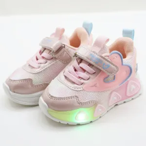 Pink Mesh Velcro Closure Sneakers With LED Light-Up