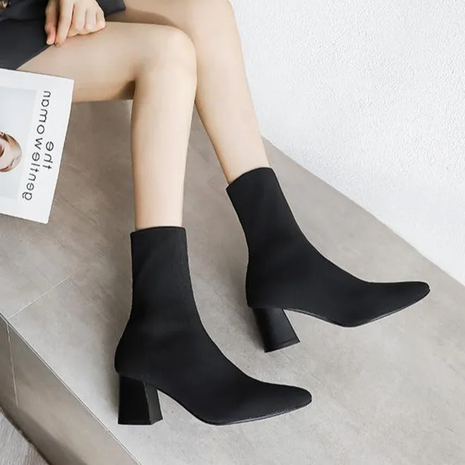 Pointed Toes Chunky Sock Boots