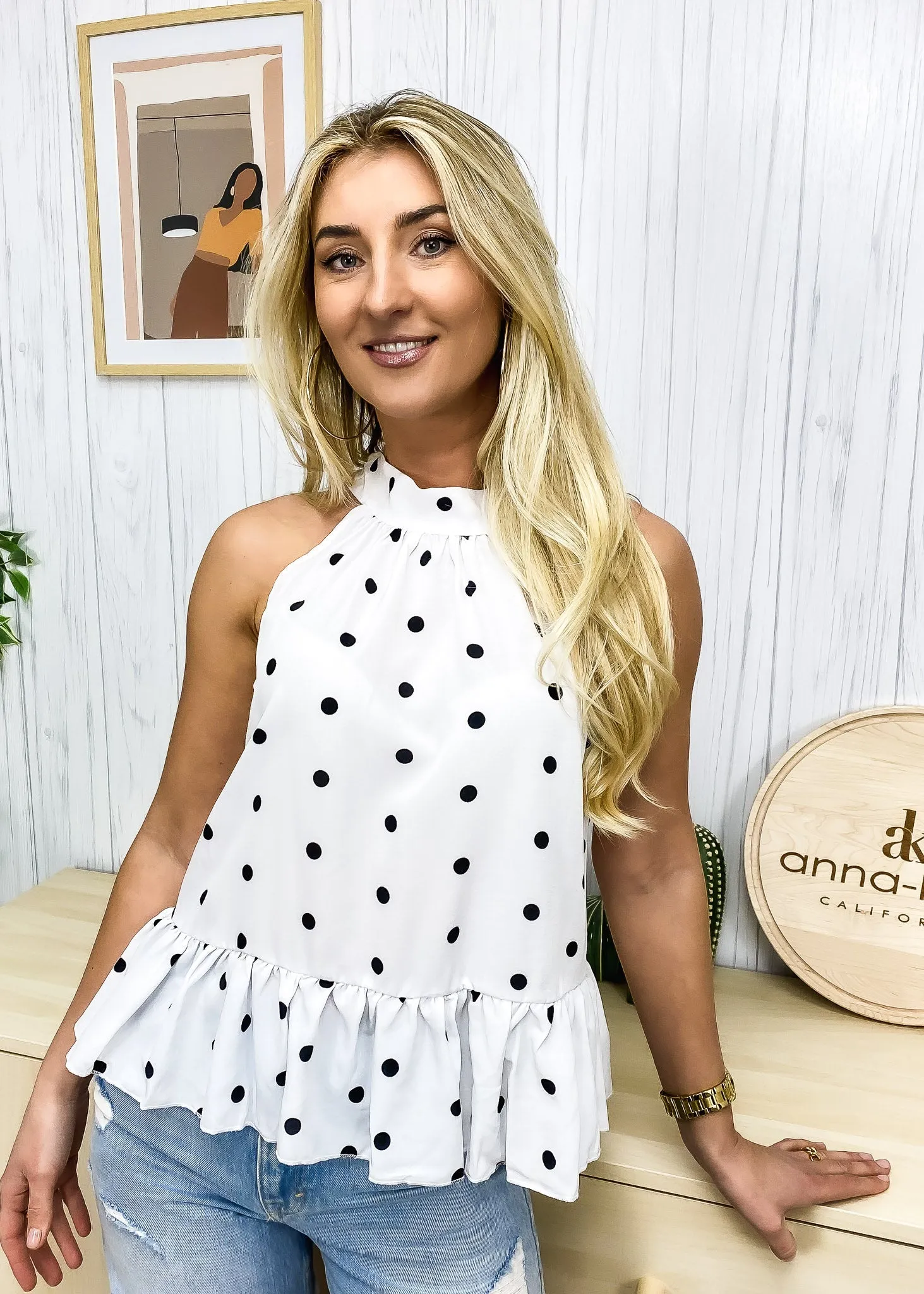 Polka Dot Peplum Top