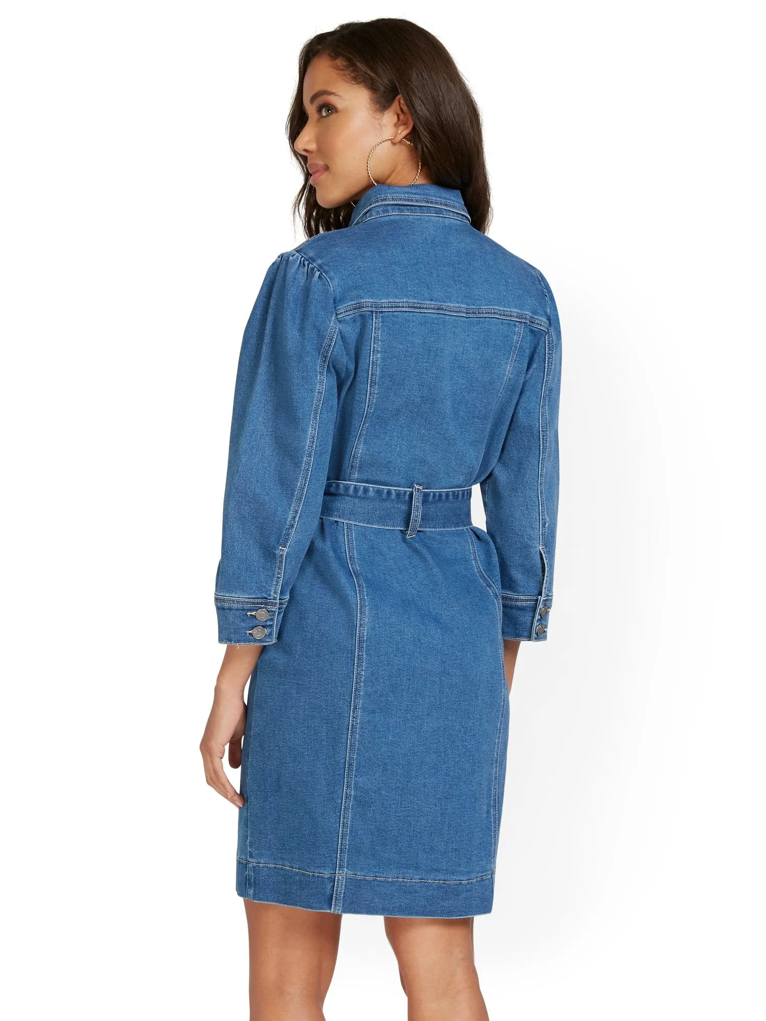 Puff-Sleeve Denim Dress