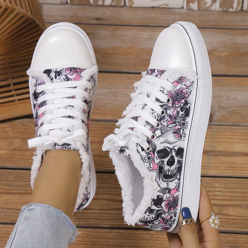 Raw Hem Printed Canvas Sneakers