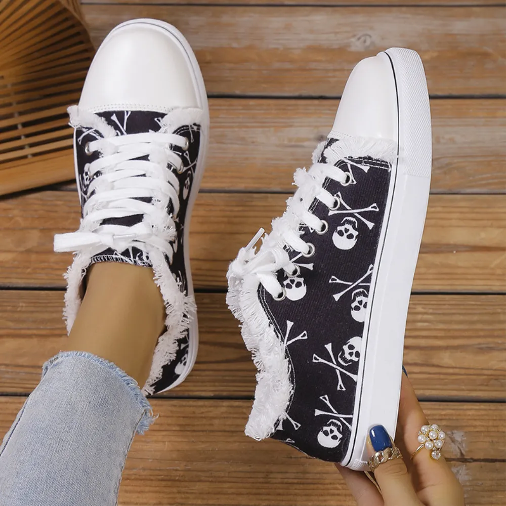 Raw Hem Printed Canvas Sneakers