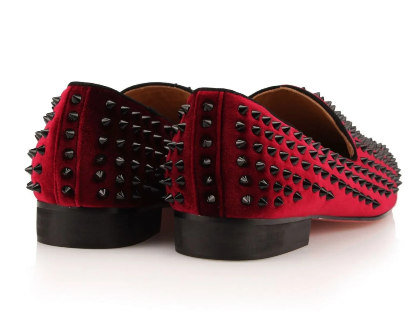 Red Studded Velvet Loafers