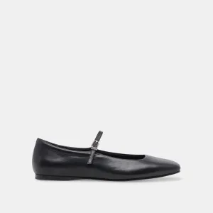 REYES WIDE BALLET FLATS BLACK LEATHER