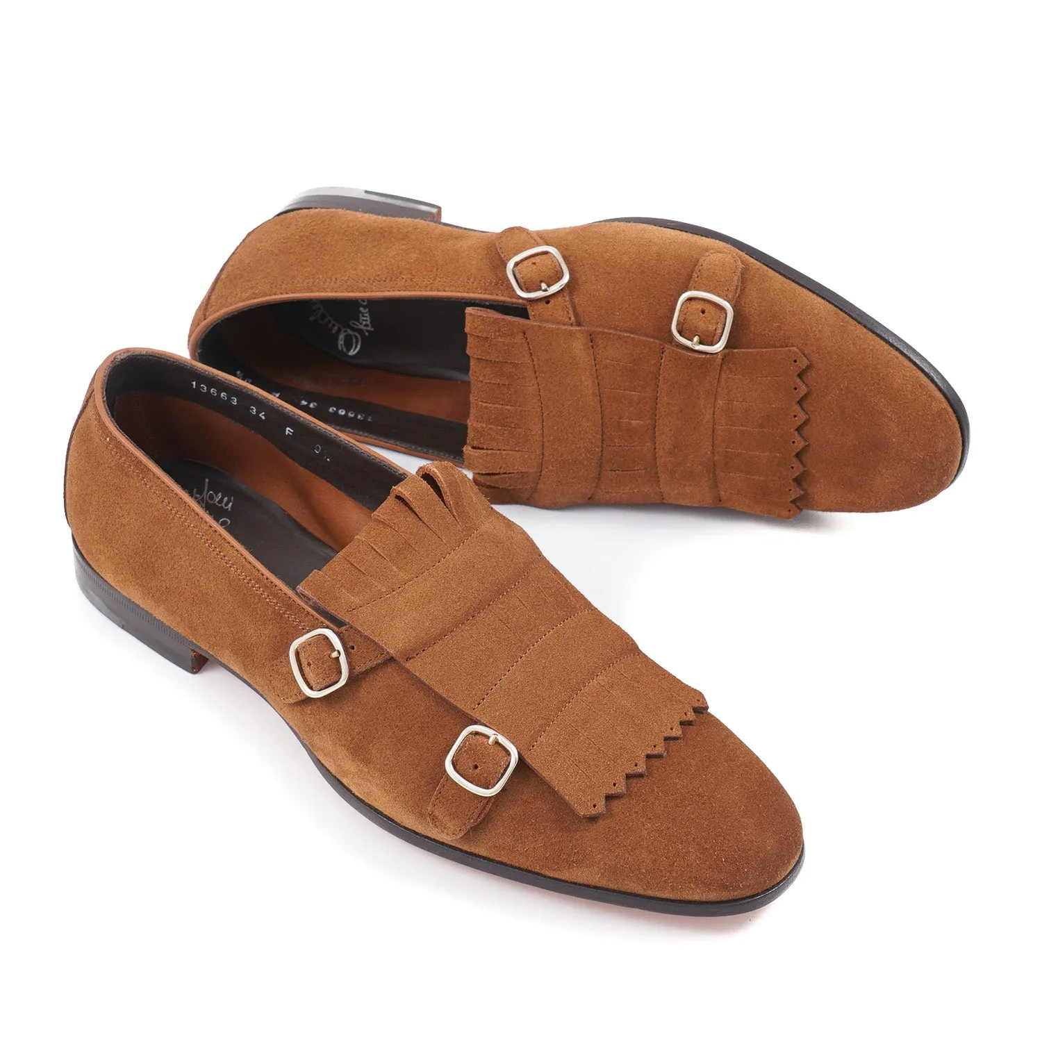 Santoni Suede Double-Buckle Loafers