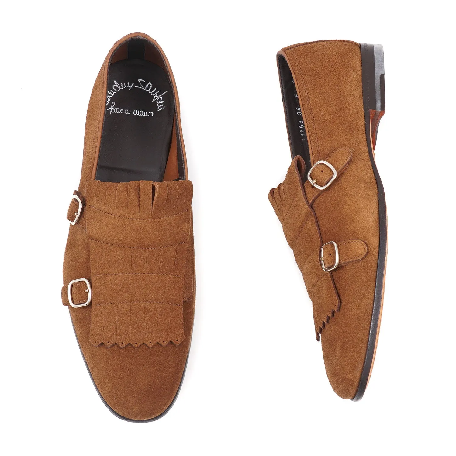 Santoni Suede Double-Buckle Loafers