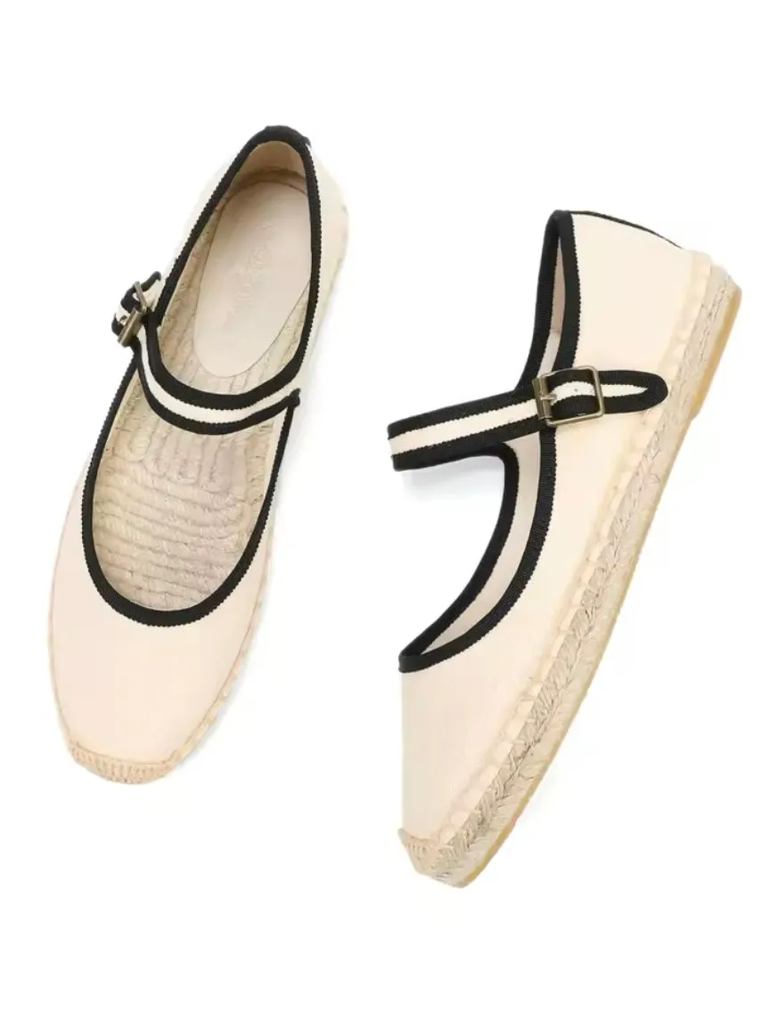 Solid colors buckled canvas flats shoes