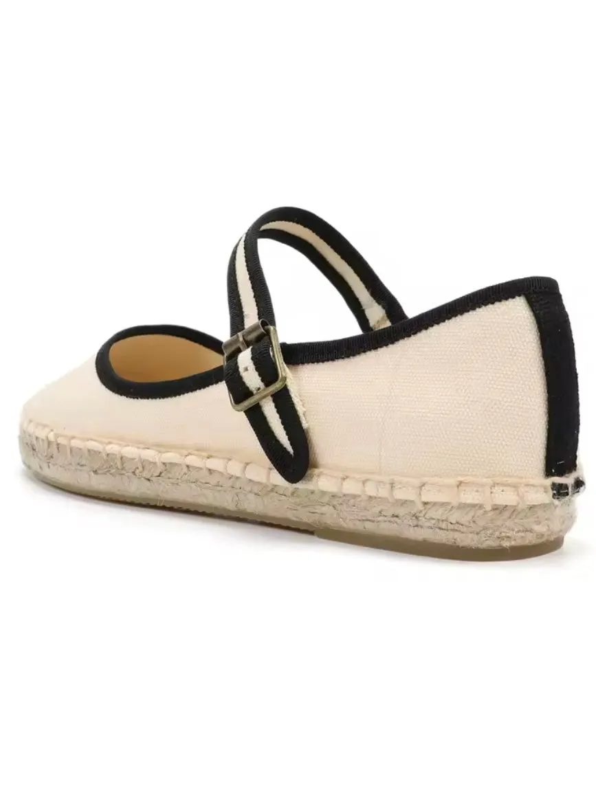 Solid colors buckled canvas flats shoes