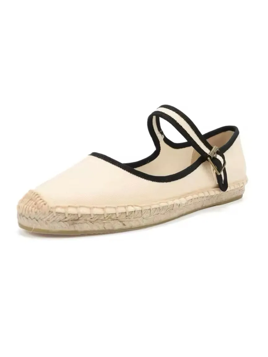 Solid colors buckled canvas flats shoes