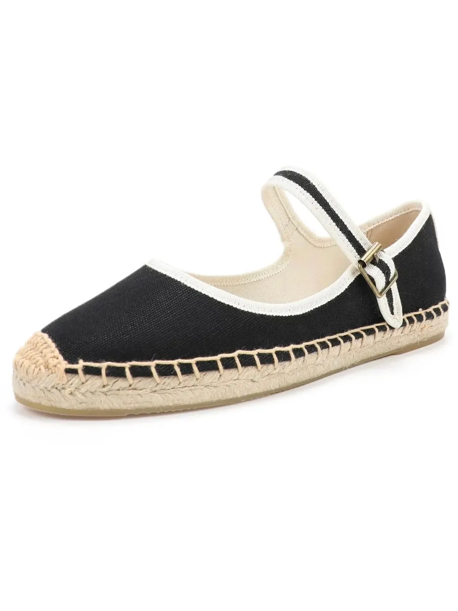 Solid colors buckled canvas flats shoes