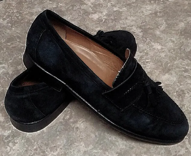 Steeple Gate of 'Italy'- Black,100% Sueded Leather, Slip On Loafers-size-8D