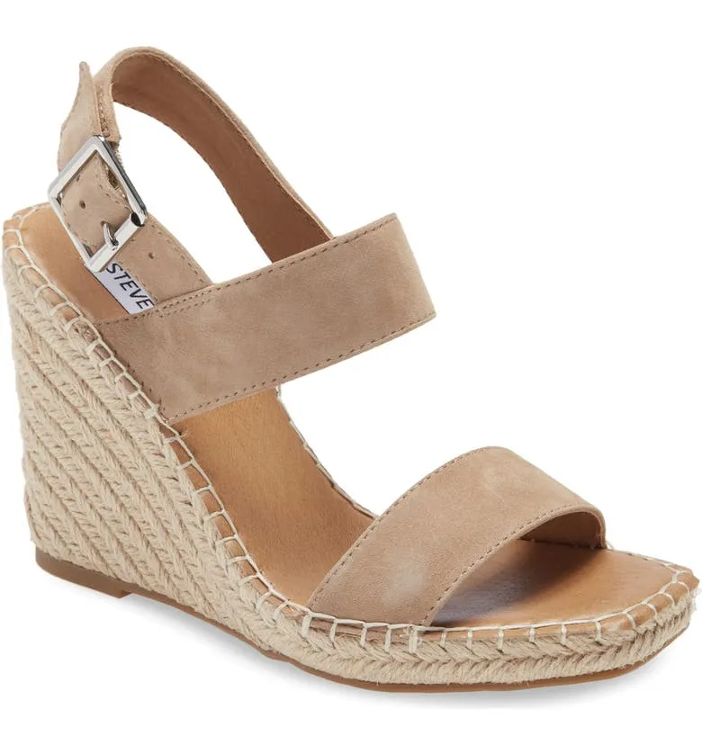 Steve Madden Uri Tan Suede Fashion Open Toe Casual Espadrille Wedge Sandals