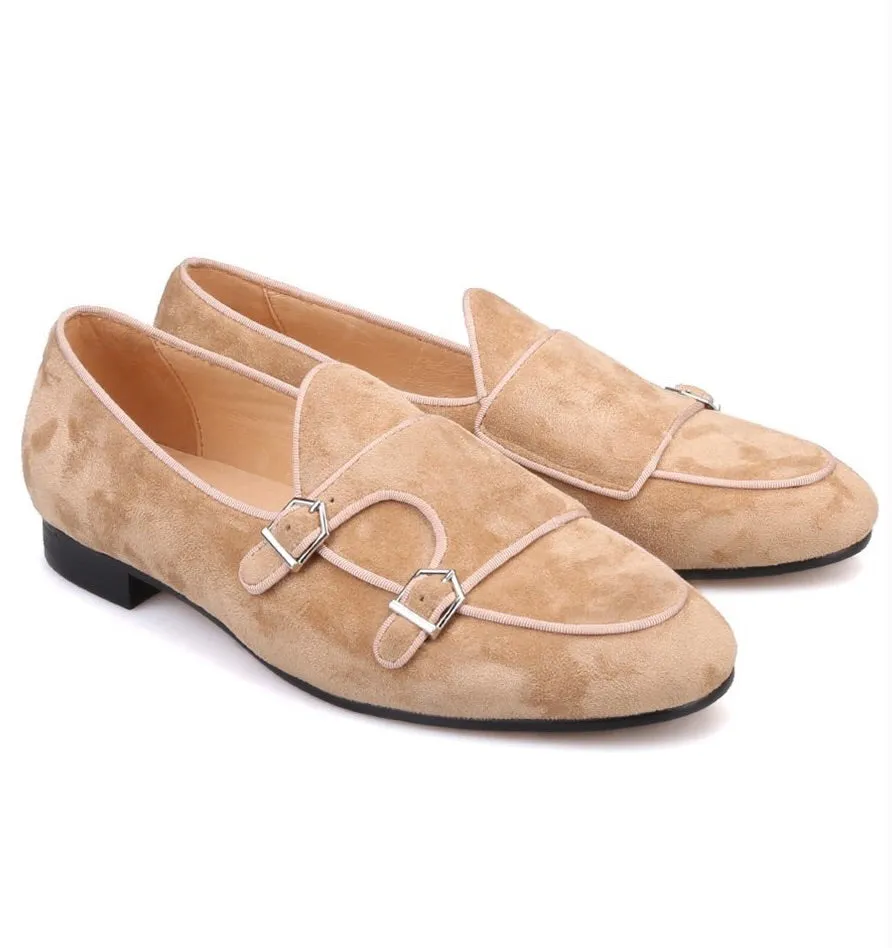 Tan Suede Double Monk Loafers