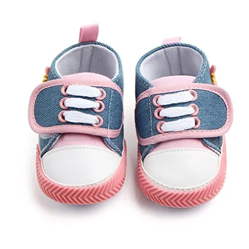 Unisex Baby Boy or Girl Denim Canvas First Walkers Sneakers, Pink and Blue