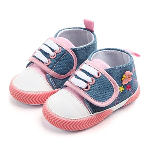 Unisex Baby Boy or Girl Denim Canvas First Walkers Sneakers, Pink and Blue