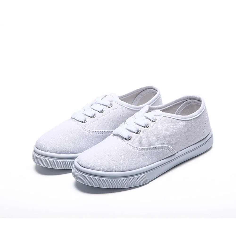 White Lace up Sneakers Canvas Unisex Shoes(Little Kid/Big Kid)