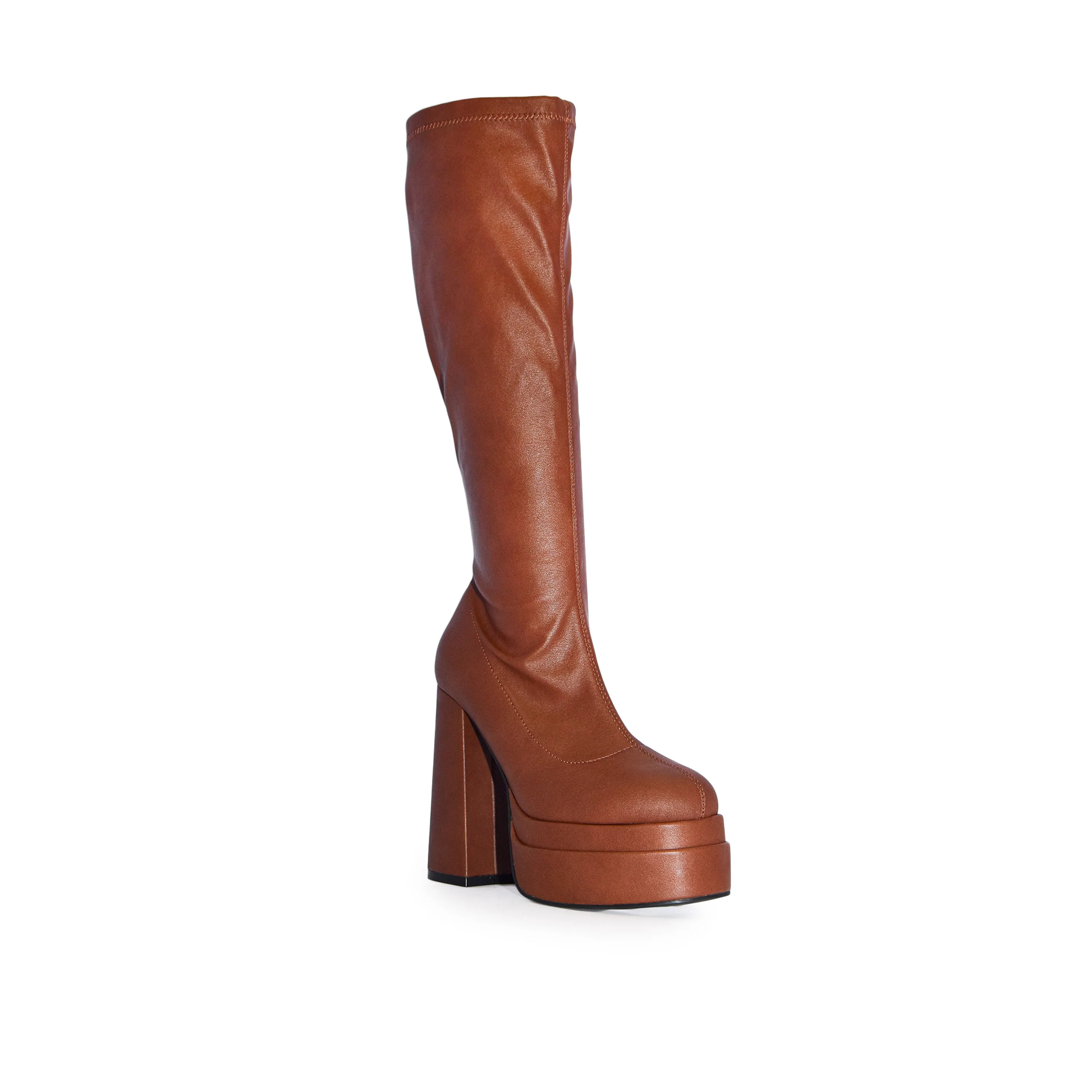 Wild Diva Knee High Double Platform Chunky Block Heel Knee Length Boots