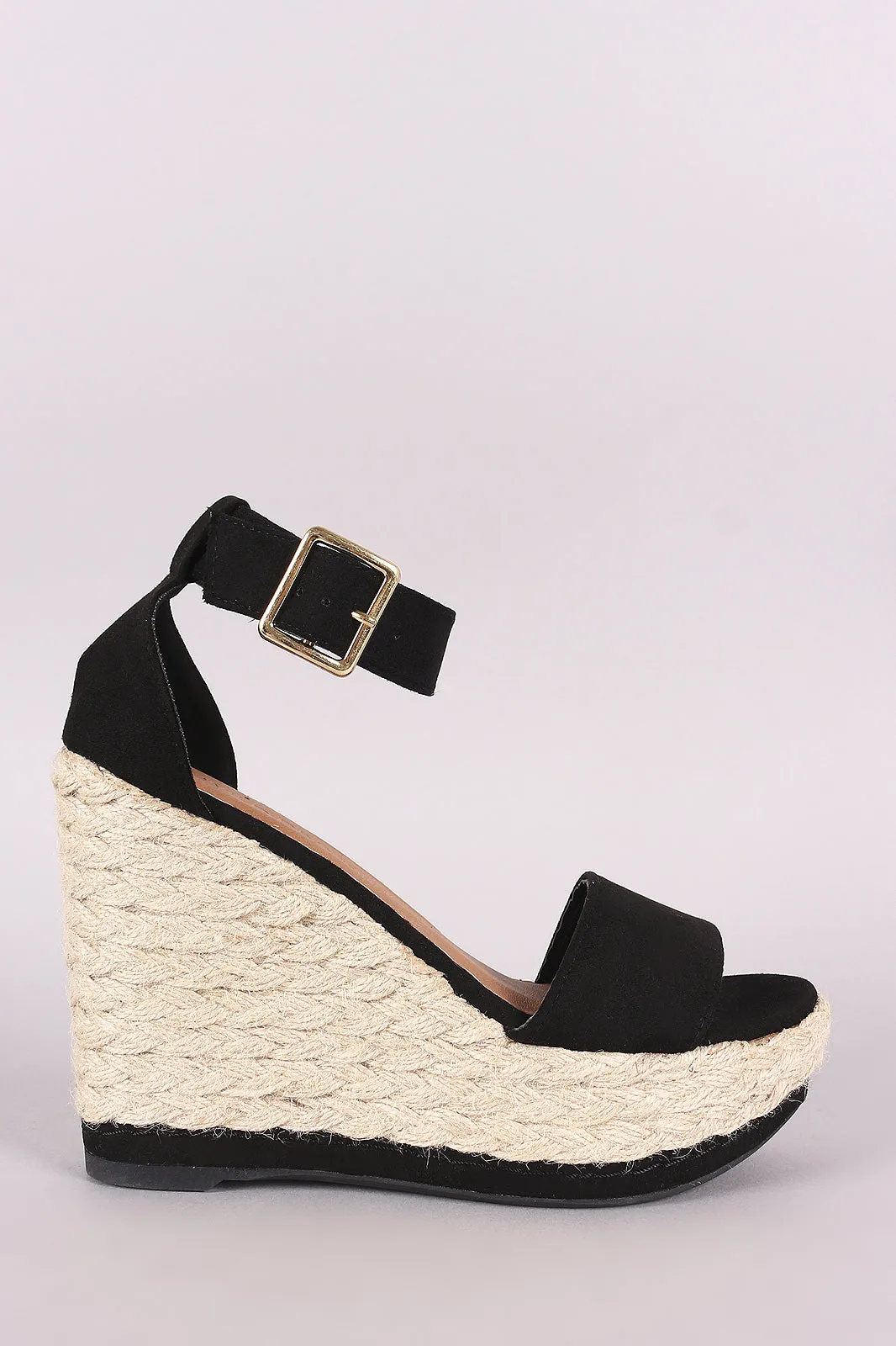 Wild Diva Lounge Suede Ankle Strap Espadrille Platform Wedge