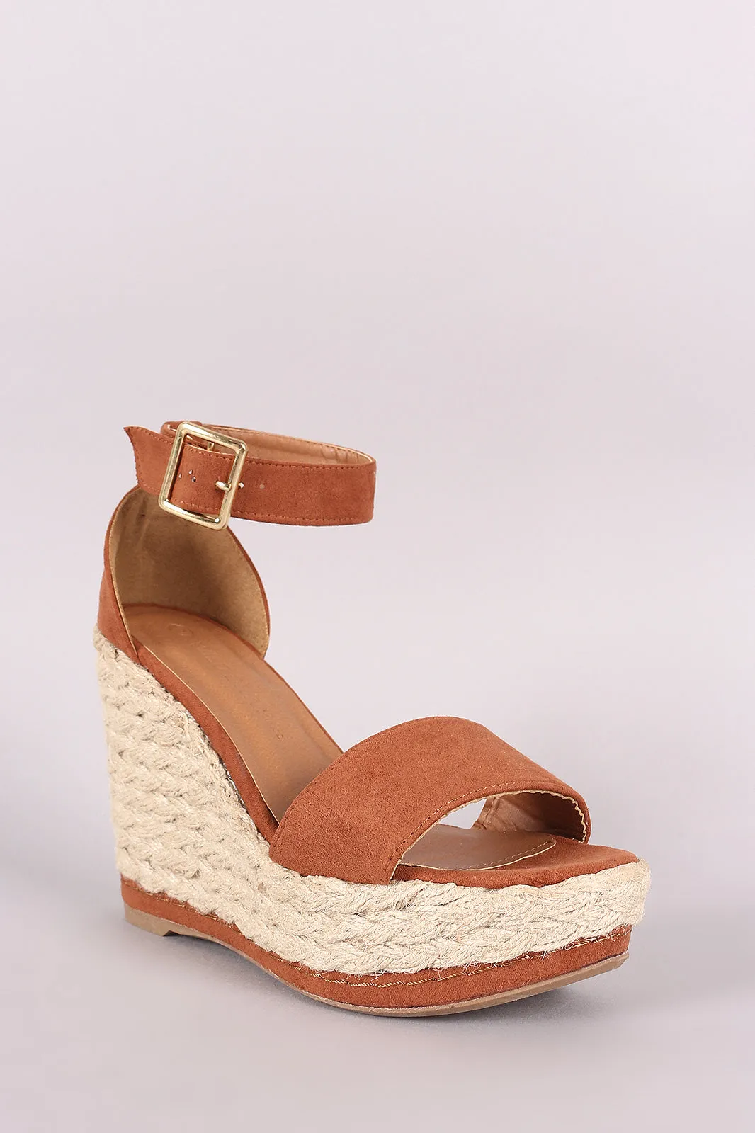 Wild Diva Lounge Suede Ankle Strap Espadrille Platform Wedge