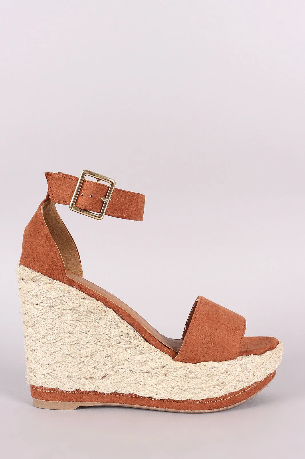 Wild Diva Lounge Suede Ankle Strap Espadrille Platform Wedge