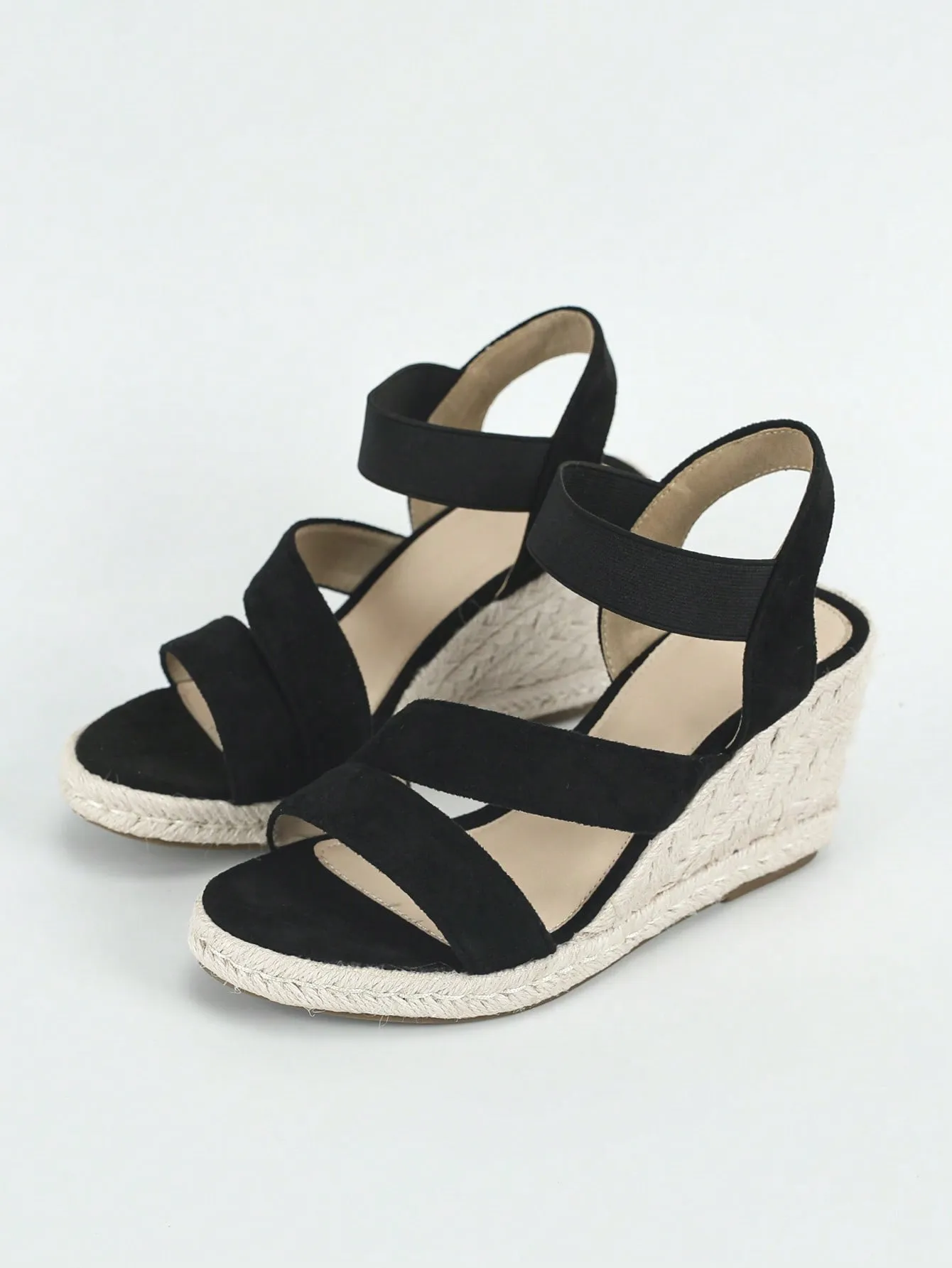 Women Minimalist Espadrille Wedge Sandals, Faux Suede Ankle Strap Vacation Sandals