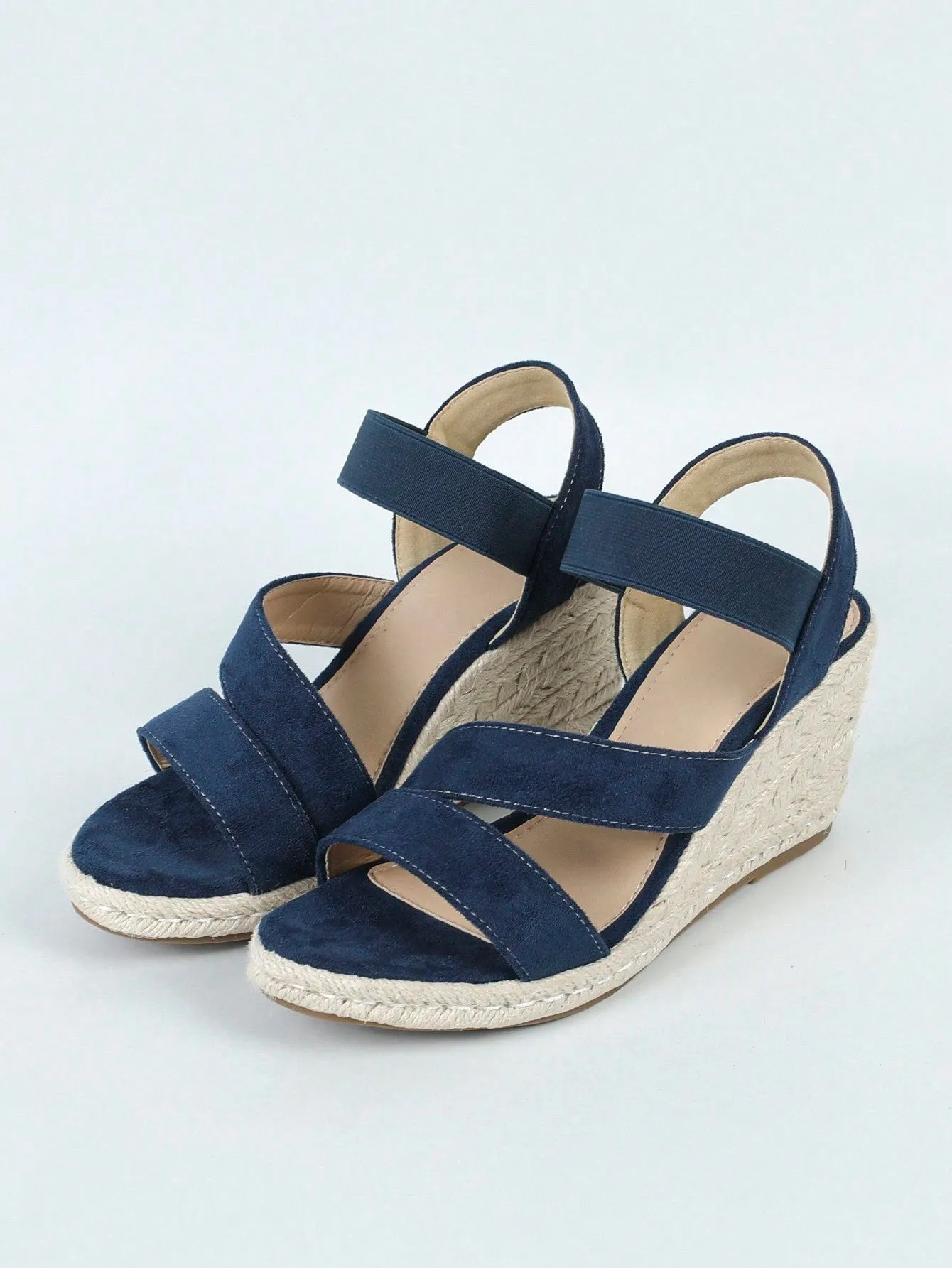 Women Minimalist Espadrille Wedge Sandals, Faux Suede Ankle Strap Vacation Sandals