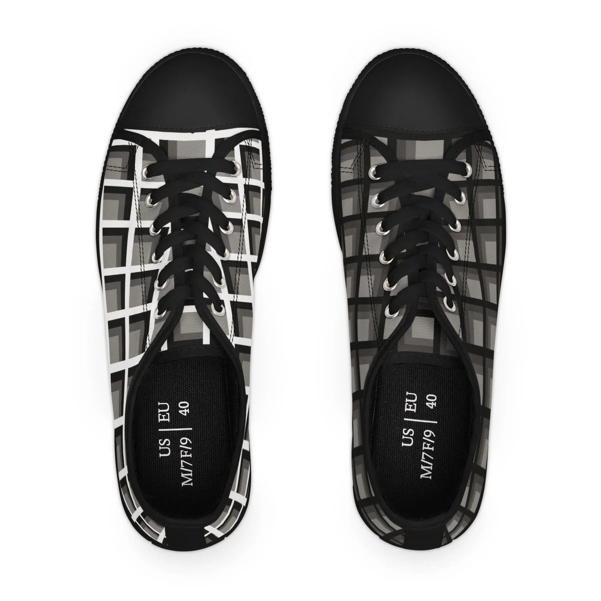 Women's Black & White Mismatched Geometric Low Top Sneakers