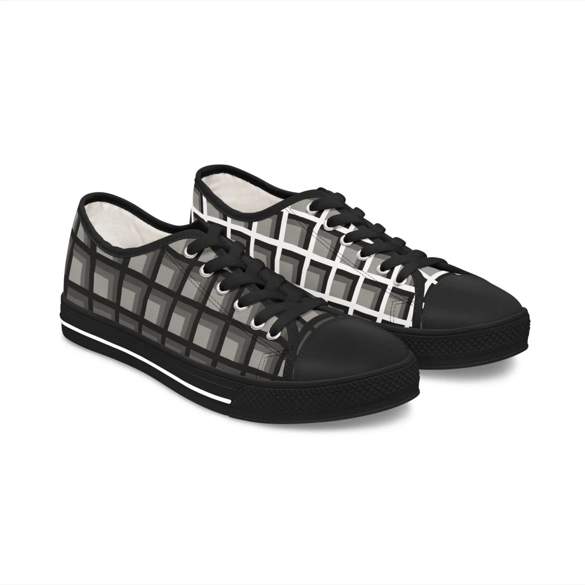 Women's Black & White Mismatched Geometric Low Top Sneakers