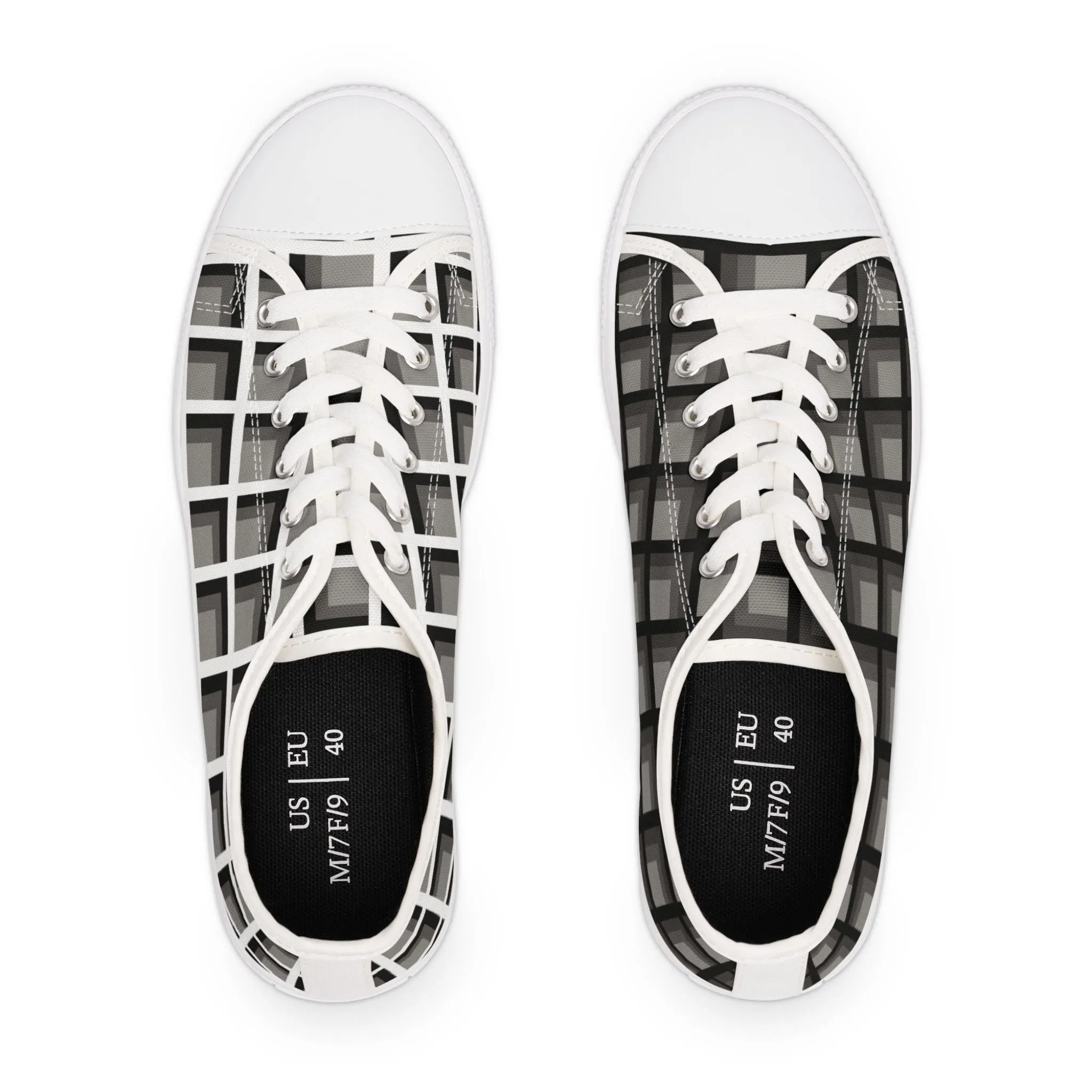 Women's Black & White Mismatched Geometric Low Top Sneakers