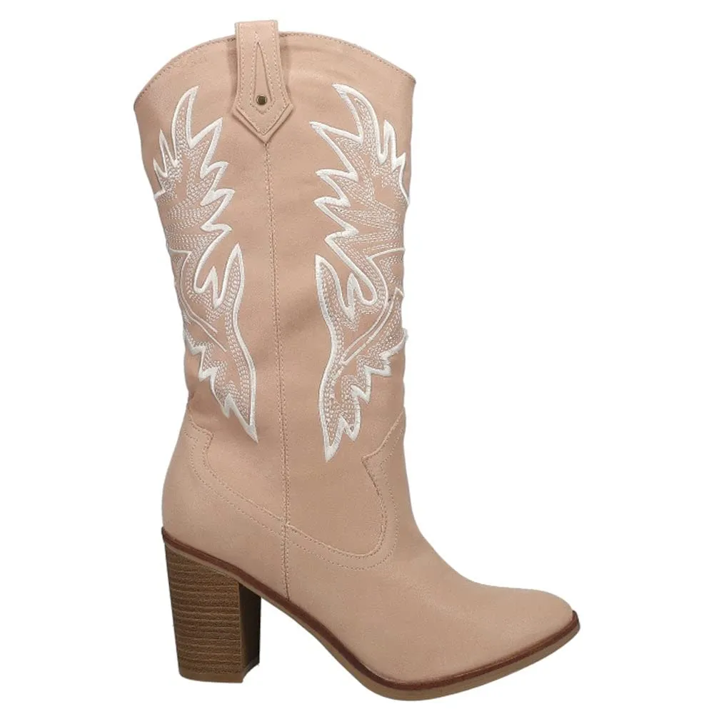 Women's Shoes MIA TALEY Western Block Heel Cowboy Boots MH2133 BLUSH