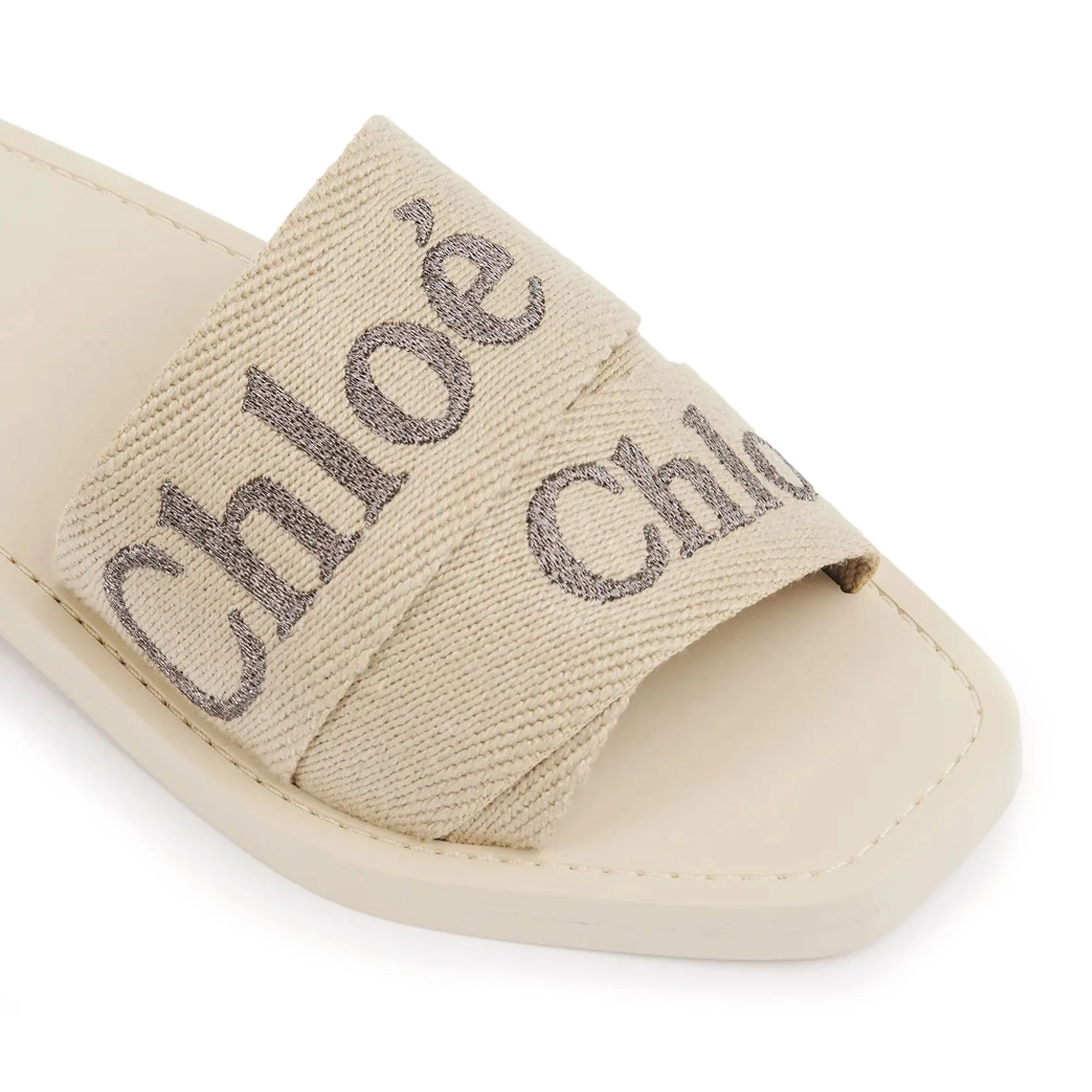 Woody Embroidered Metallic Logo Slide, Multi Beige