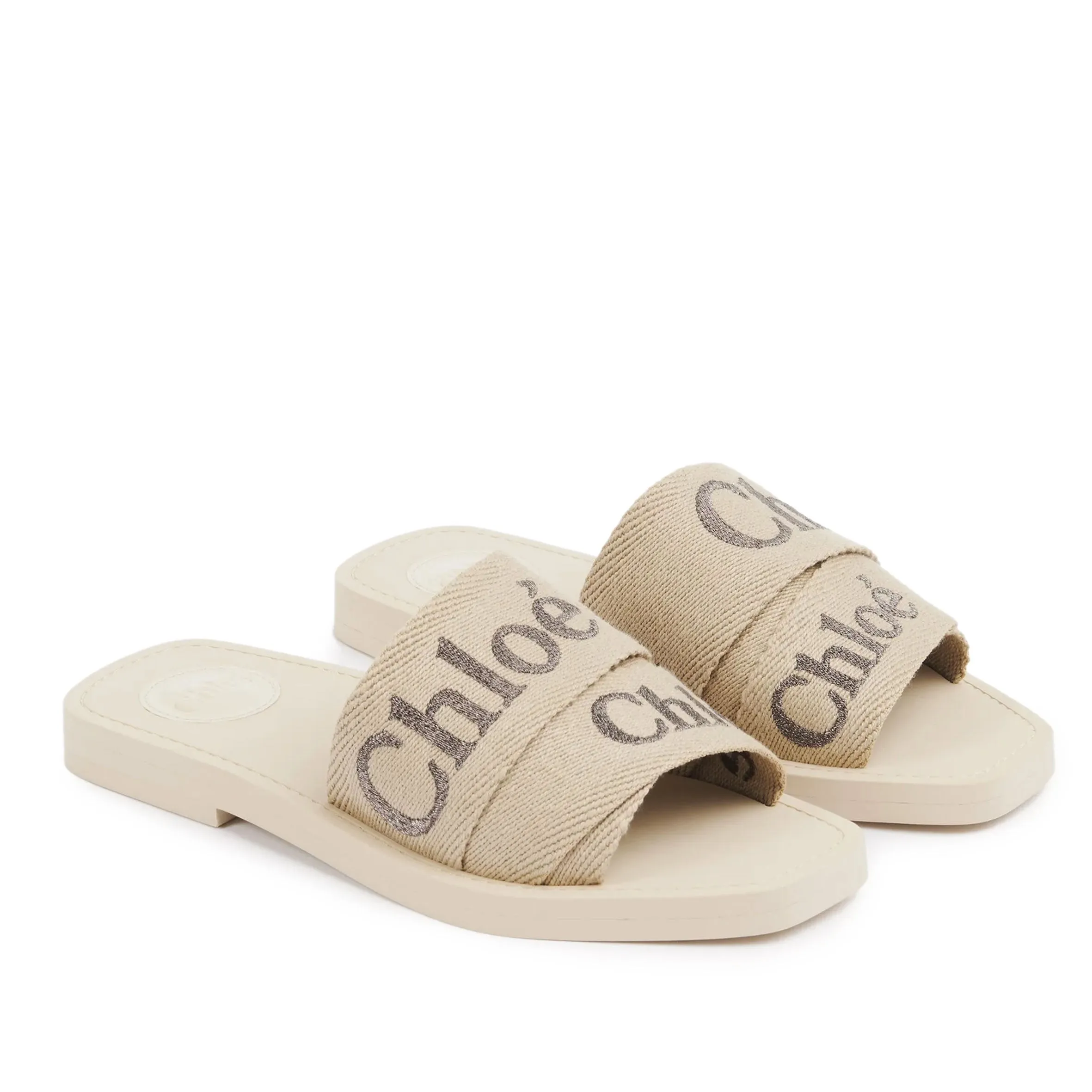 Woody Embroidered Metallic Logo Slide, Multi Beige