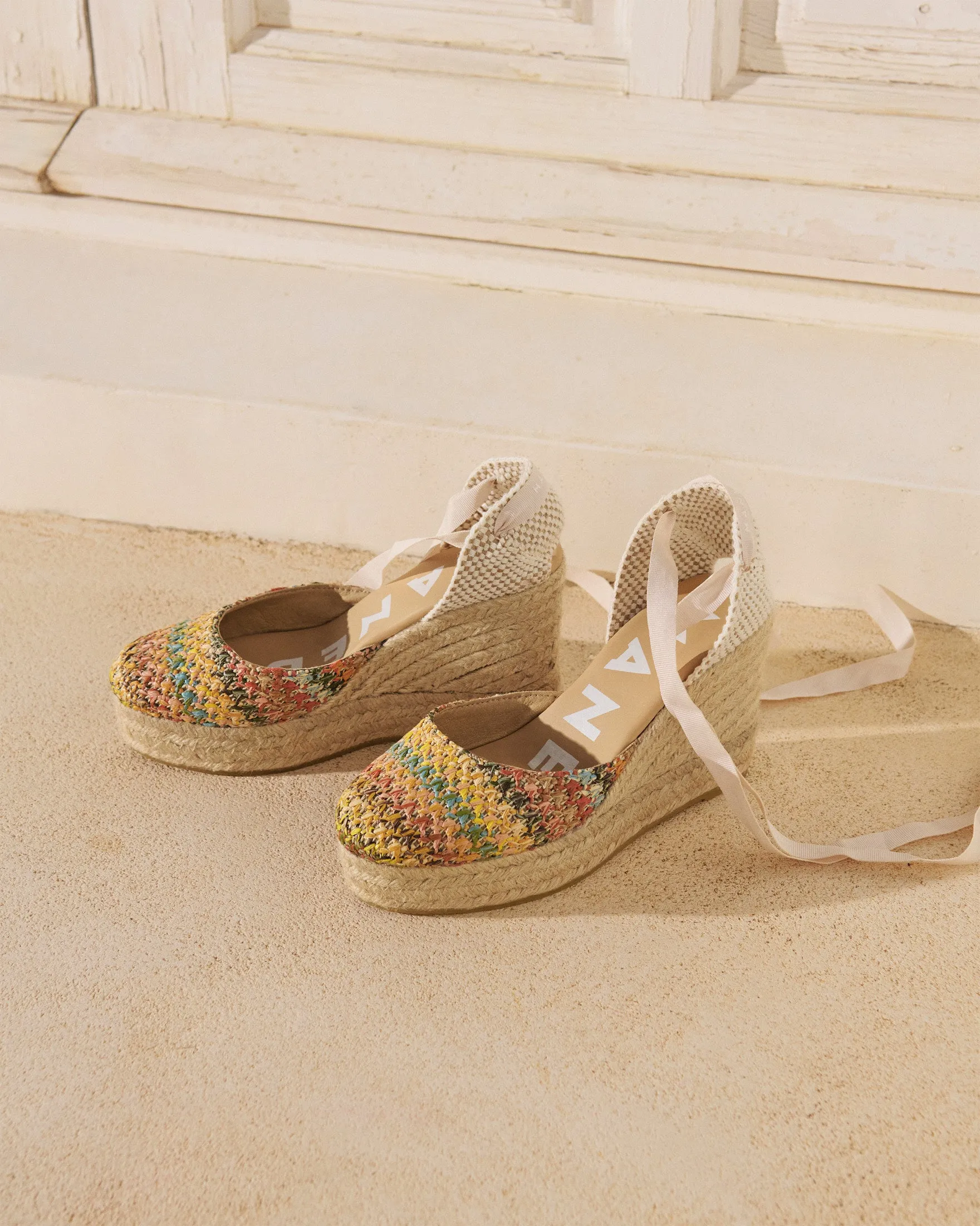 Woven Raffia Wedge Espadrilles - H34WV - Yucatán Multicolor